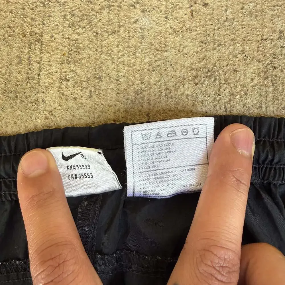 Vintage Nike Black Nylon Track Pants Joggers Y2K Mens Large Swoosh